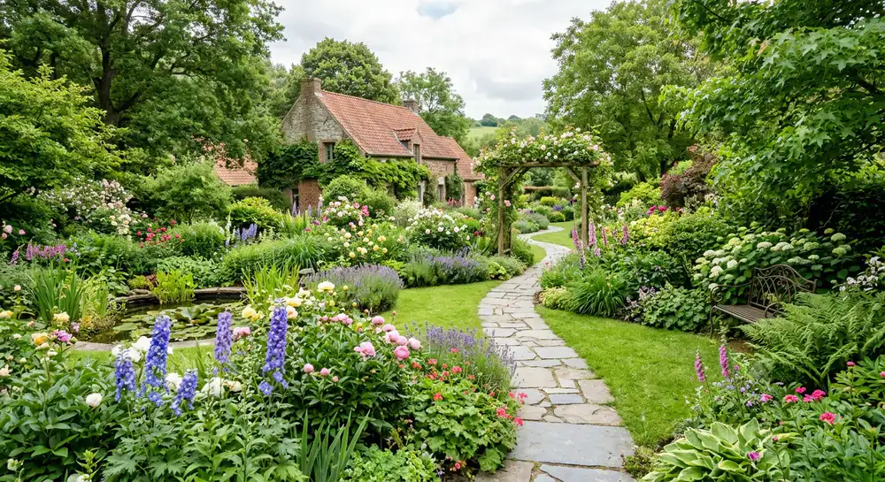 Prachtig aangelegde tuin met weelderige planten en bloemen in Vlaams-Brabant